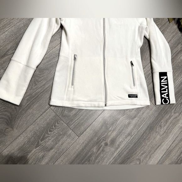 Calvin Klein performance fleece zip front sweatshirt in white and black. Size S - Picture 7 of 9